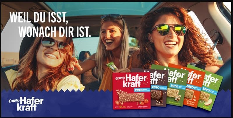 Haferriegel | Corny Haferkraft Zero Kakao | Veganer Müsliriegel ohne Zuckerzusatz | Mit Haselnüssen | Energiereicher Snack für unterwegs | 48x35g