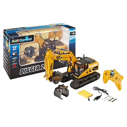 Revell 24924 RC Bagger mit 6-CH 2.4 GHz Fernsteuerung, Outdoor-tauglich, Schaufel und Baumgreifer aus Metall, griffiger Kettenantrieb, Originalgetreu, einzeln steuerbare Teile-Digger 2.0, bunt
