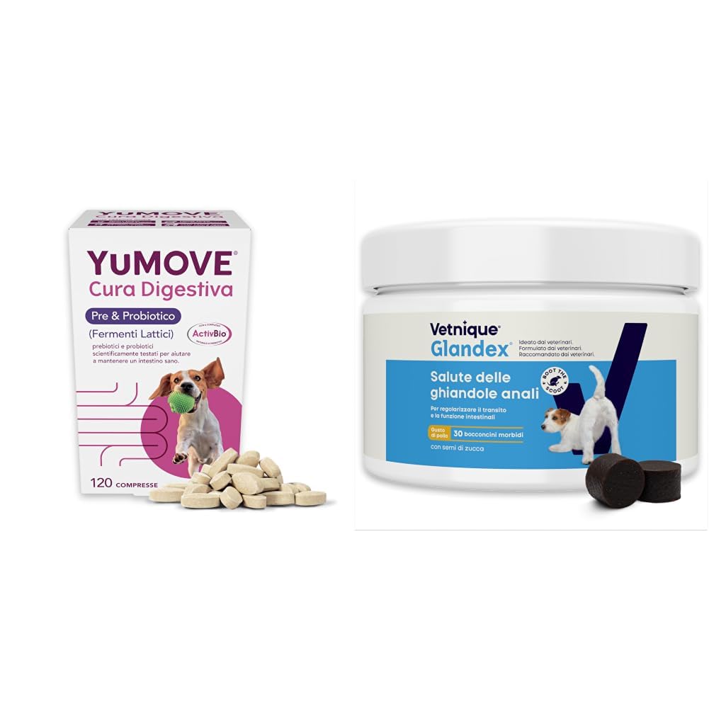 YuMOVE Probiotici Per Cani + Glandex Superpack - Pack 120 Compresse + 30 Bocconcini - Probiotico Digestivo Per Cani & Ghiandole Perianali Cane Routine Starter