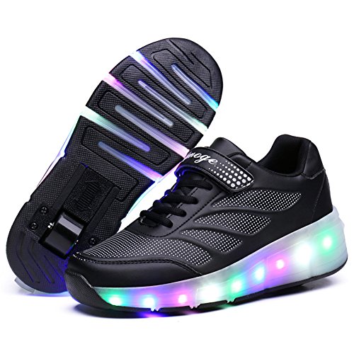 Scarpe con rotelle, pattini a rotelle, skateboard, scarpe per bambini con rotelle, scarpe da pattinaggio, scarpe da ginnastica con ruote per ragazze e donne, Nero/argento, 39 EU