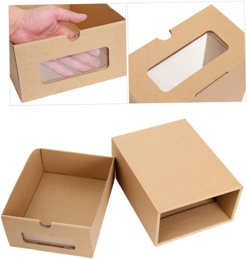 ABOOFAN 2pcs Transparent Drawer Style Shoe Boxes for Women Thickened Paper Shoeboxes with Window Dustproof Storage Containers for Shoes Socks Clothing and Accessories
