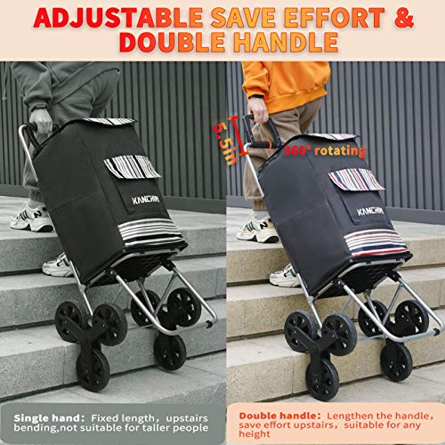 Kanchimi Shopping Cart Grocery,Stair Climber Cart with 50L Shopping Bag.220lbs Large Load (Black) - Thumbnail 5