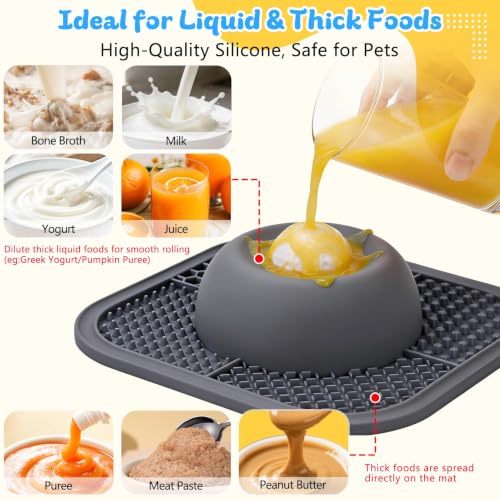 Image of Slow Feeder Dog Bowls & Lick Mat for Liquid and Thick Treat, Anti-Slip Dog Lick Bowl with Interactive Rolling Ball, 5 /6 Cup Pup Licking Toy for Large Medium Small Dogs and Cats Gray