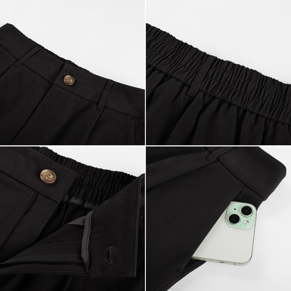 Belle Poque Pantaloncini da donna in cotone estivi a vita alta gamba dritta casual elastico in vita chino pantaloncini con tasche
