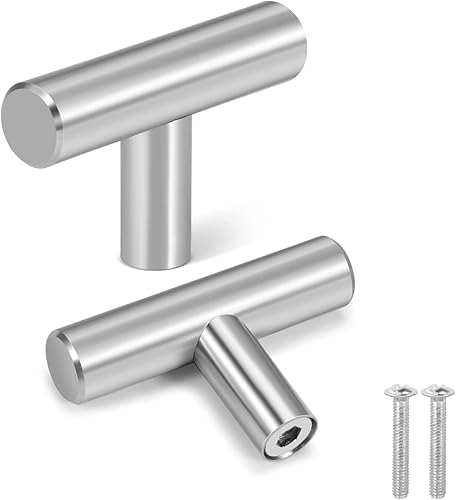 Miniatura 1 de Flexzion Paquete de 25 pomos para gabinetes de cocina, tiradores de barra en T, tiradores de cajón de 2 pulgadas de un solo agujero, acero