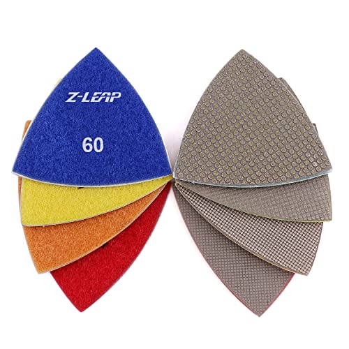 Z-LEAP Hojas de papel de lija de diamante triangular, almohadillas de lijado para moler piedra, vidrio, cerámica, 80 mm, grano mixto/4 unidades Z-LEAP Hojas de papel de lija de diamante triangular, almohadillas de lijado para moler piedra, vidrio, cerámica, 80 mm, grano mixto/4 unidades
