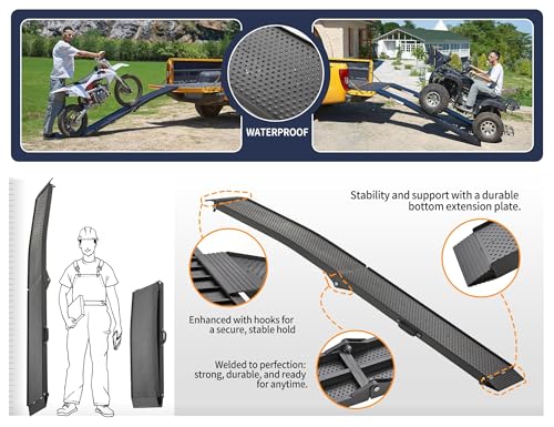 Truck Ramps ATV Ramps for Pickup Trucks 7.5FT Loading Ramps for Pickup Trucks Lawn Mower 1500LBS Aluminum Motorcycle Trail MTB Shed Car Ramps with Strap Handle Buckle 2PCs Black Vehicle Folding Ramps