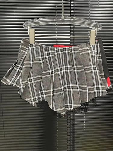 Women's Denim Skirt High Waist Pu Leather Patchwork Plaid Irregular Wrap Hip Mini Skirts3
