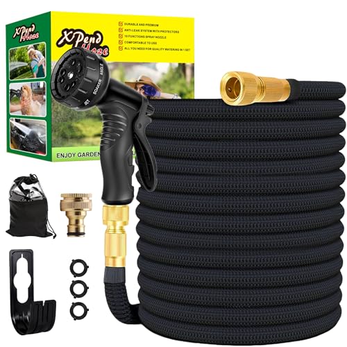 Flexibler Gartenschlauch 22.5m/30m, Flexibel Wasserschlauch Dehnbarer mit 10 Sprühfunktionen, Schnelladaptern und Wandhalterung,Adapter für 1/2' 3/4' Zoll und Wandhalterung (75FT)