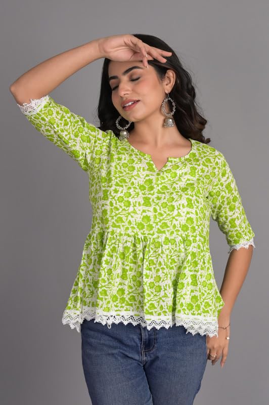 Image of KURTARI Women's Cotton Floral Anarkali Kurti Top | Printed Tunic Short Kurti for Women | Casual Party Ethnic Top