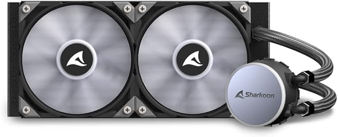 Sharkoon S70 RGB 240mm AIO Liquid CPU Cooler, 120mm Addressable RGB PWM Fans, 600~2,000 rpm Fan Speed, 77.7 CFM Airflow, 12x Addressable RGB LED, LGA 1700 / AM5 - Black