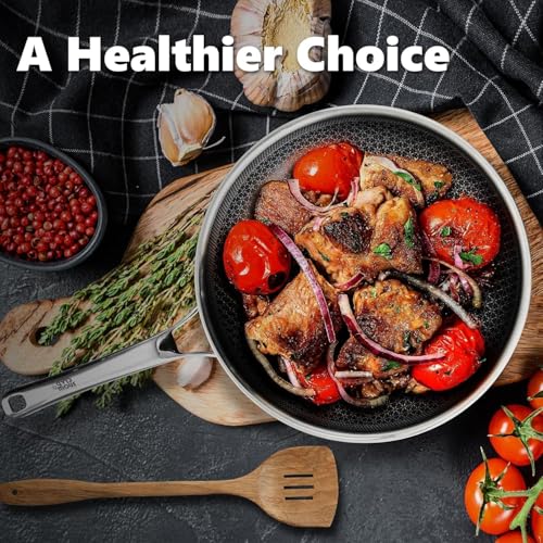 Image of OATOFP Non Stick Frying Pans Set with Lids, Hybrid Skillet Set Nonstick (8+10+12inch), Pans for cooking, PFOA Free Stainless Steel Kitchen set, Dishwasher and Oven-Safe Cookware Sets, Quiche Pans