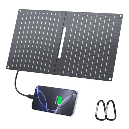 Ecosonique 15W Small Solar Charger Panels with USB C USB A Fast Charging Foldable Emergency Power Panels for Camping Backpacking Compatible with Cell Phone, iPhone, Samsung Galaxy, Google Pixel, LG