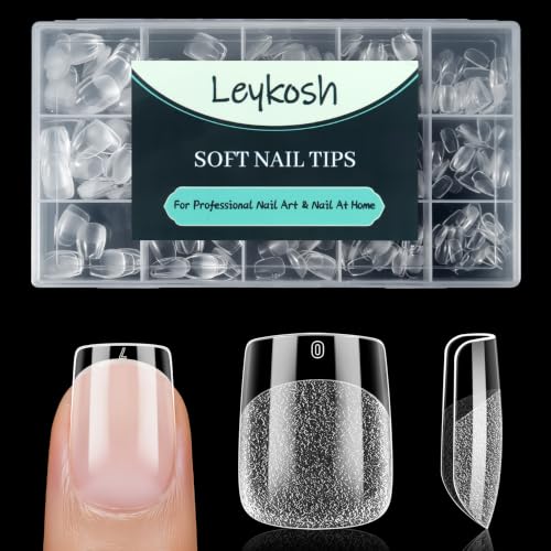 LEYKOSH Extra Short Square Nail Tips, 240 Pcs Clear Fake Nails, 15 Sizes