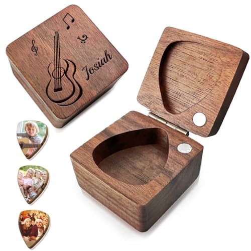 Custom Printed Guitar Picks Personalized Guitar Pick with Case Customized Wooden Guitar Picks Holder...