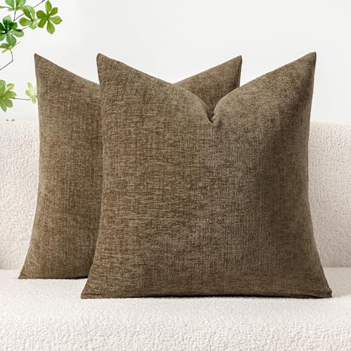 Image of MIULEE Pack of 2 Coffee Throw Pillow Covers 20x20 Inch Soft Chenille Pillow Covers for Sofa Living Room Couch Fall Home Decor Solid Dyed Cases