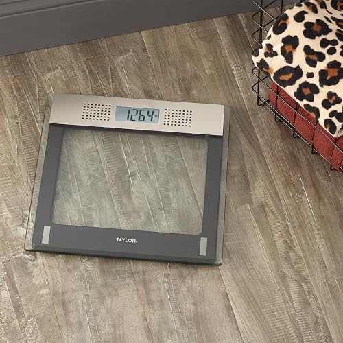 Image of Taylor Talking Bathroom Scale for Seniors, 440 lb Capacity Glass Digital Body Weight Scale with Loud Voice Readout, Gray