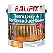 Produktbild BAUFIX Terrassen- und Gartenmöbel-Lasur lärche, 2.5 Liter, wasserbasierte Gartenmöbel Lasur für Weichholz und Hartholz, auch für Holzterrassen, lange Haltbarkeit, schnelle Trocknung