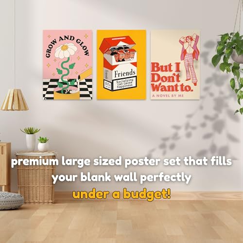 Image of Yellow Town India Vintage Botany Art Prints | Pack of 3 Premium A3 Posters with Wall Friendly Adhesive | Perfect for Bedroom, Living Room, Office & Study Desk Wall, Hostel & Dorm Decor | 300 GSM (Retro Dreams)