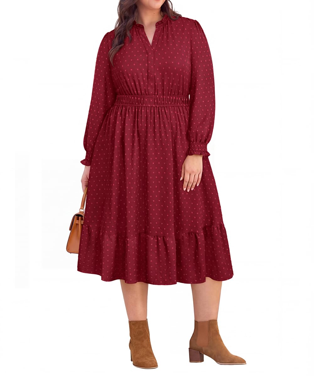 RITERA Damen-Midikleid, Übergröße, Herbst, Hochzeit, Gäste, V-Ausschnitt