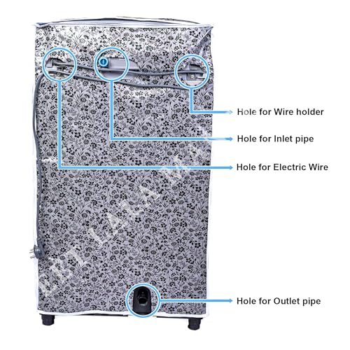 Image of Top Load Washing Machine Cover Pvc Suitable For - Lg-8-10kg | Black & Grey - Size: 60X60X93Cm