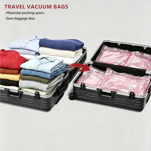 Image of Travel Vacuum Bags for Clothing with Cordless Pump 24 Combo, Pink | Compression Packing Cubes Organizer Storage for Luggage Suitcase, Space Saver Seal Bags for Vacation Cruise