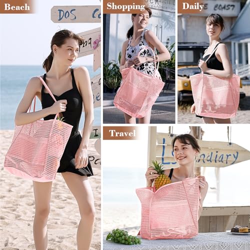 Image of Tavaleu Mesh Beach Bag, Beach Bags for Women, Woven Straw Beach Tote Bag Waterproof with Inner Pocket, Packable Beach Bag