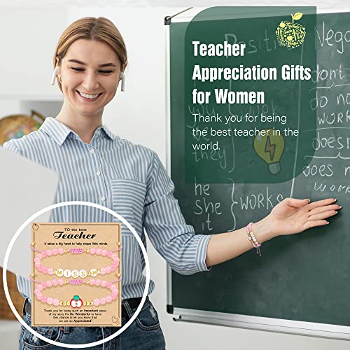 Teacher Appreciation Bracelet Gifts for Women Initial Beaded Bracelets Back to School Thank You Teacher Gifts 2pcs Link Bracelet New Teacher Graduation Gift Birthday Retirement Teachers' Day Jewelry