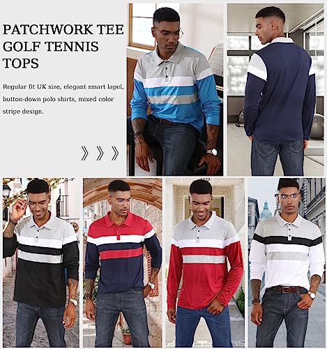 CTU Polo de manga larga para hombre, color de contraste, patchwork, camiseta de golf, tenis, Negro , XXXL