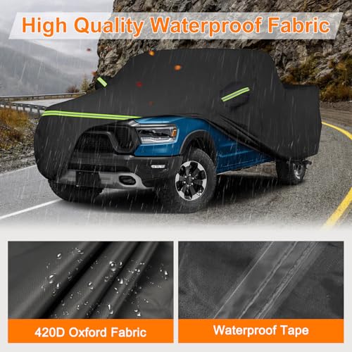 Image of BORDAN Car Cover for 1998-2025 Dodge Ram 1500 Crew Cab 5'7 inchor 6'4 inch Box, Heavy Duty Full Exterior Pickup Truck Cover Waterproof All Weather Sun Rain UV Dust Snow Protection Outdoor with Zipper Door