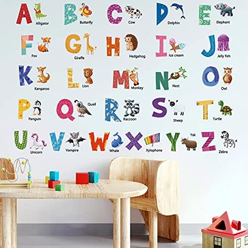 4 Sheets Animal Alphabet Numbers Weather Color Wall Decals Colorful ABC Alphabet Learning Educational Wall Sticker Removable Peel and Stick Wall Décor for Kids Bedroom Nursery Classroom Decorations 3 513c78jZSQL. AC