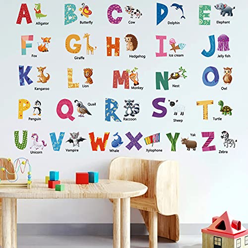 4 Sheets Animal Alphabet Numbers Weather Color Wall Decals Colorful Abc Alphabet Learning Educational Wall Sticker Removable Peel And Stick Wall Décor For Kids Bedroom Nursery Classroom Decorations #TOP2