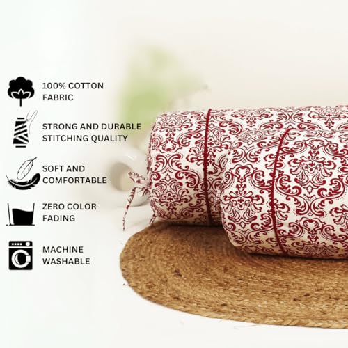 Image of AURAVE Cotton 144 TC Printed Bolster Cover with Drawstring Closure, Set of 2, Soft Breathable Durable Machine Washable for Sofa Bed & Home Decor, 15 inchx30 inch, Maroon | Cover Only