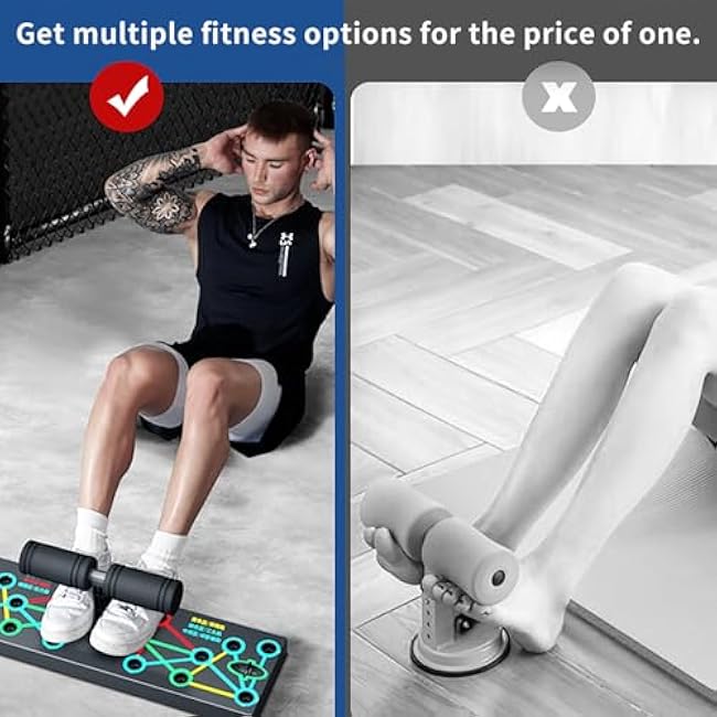 Push Up Board with Sit-Up Device, Multifunctional Home Gym with 12CM Suction Cup, Resistance Bands & Pilates Bar, Pushup Handles for Floor, Strength Training Equipment for Men and Women