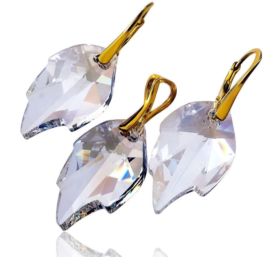 Pendientes de plata ARANDE en oro de 24k y cristales austriacos de alta joyería artesanal