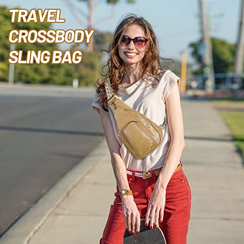 Kfxfenq Sling Bag For Women Pu Leather Sling Bags For Women Crossbody Sling Backpack Fashion Chest Bag For Women Travel (Khaki) #TOP5