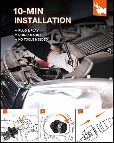 Nilight H13/9008 Led Headlight Bulbs, 350% Brighter Led High And Low Beam Headlights Conversion Kit, 6000K Cool White Super Bright, 2-Pack #TOP5