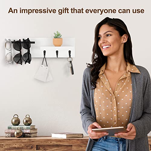 Key-Holder-for-Wall-Decorative-Entryway-Shelf-with-Hooks-Holds-Keys-Dog-Leash-Sunglasses--Key-Hanger-with-3-Hooks-Organizes-Enhances-Home-Decor-15-x-45-x-26-White