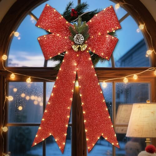 DomKom 32 Inch Large Red Bows Christmas Decorations, 118 Led
