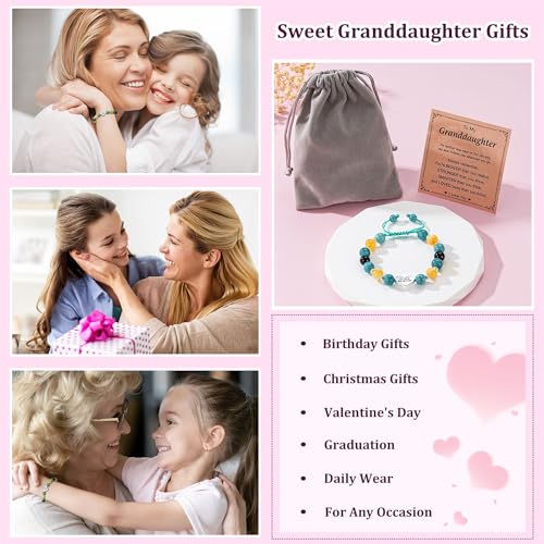 Image of Granddaughter Daughter Gifts -Heart Natural Stone Beaded Bracelet for Girls, Valentines Birthday Gifts for Girls Daughter Granddaughter