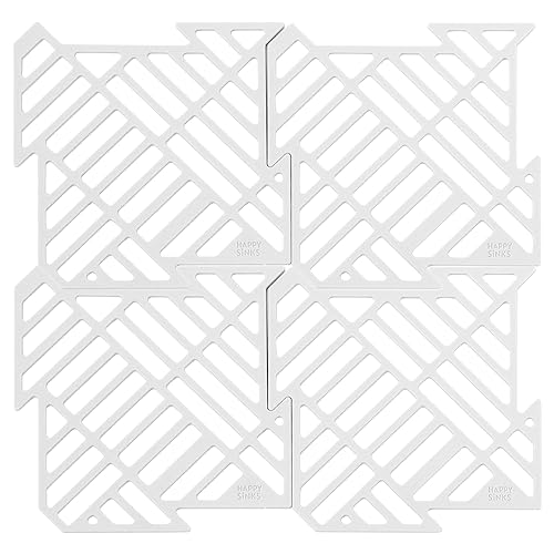 HAPPY SINKS Alfombrilla de silicona blanca para fregadero – Salvamanteles de silicona resistente al calor (paquete de 4) – Accesorio protector flexible para fregadero
