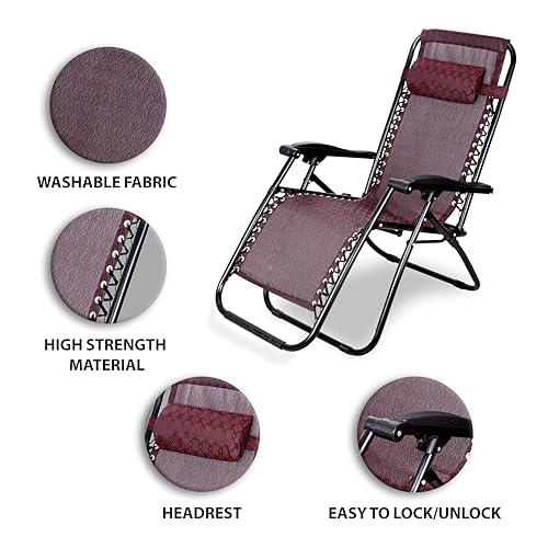 Image of STAR WORK Stainless Steel Zero Gravity Chair, Lawn Chair Recliner Lounge, Portable Camping Folding Beach Chair with Removable Pillow (Maroon Texture)