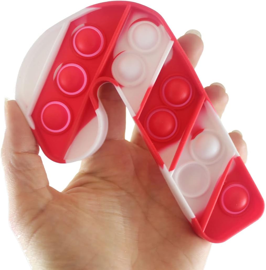 Curious Minds Busy Bags 1 Cute Candy Cane Festive Bubble Popper Fidget Toy - Fun Party Favor Toy - Christmas Winter (Random Color)