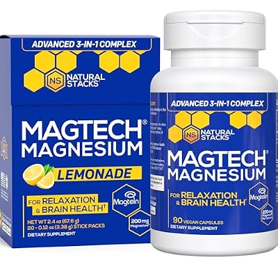 NATURAL STACKS MagTech Magnesium Capsules + Magtech Drink Mix Bundle - Supports Relaxation & Brain Health* - 50 Total Servings