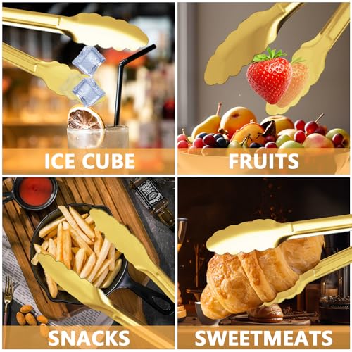 4 Pack Gold Serving Tongs XEVOM Buffet Tongs Serving Utensils Salad Tongs Stainless Steel Gold Plated Buffet Serving Tongs,9 Inch - Thumbnail 5