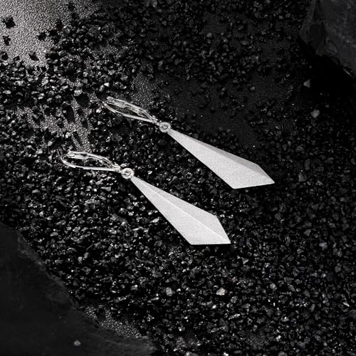 ALEXCRAFT 925 Sterling Silver Dangle Earrings for Women Trendy Handmade Brushed Drop Dangle Earrings Jewelry 14K Gold Plated Hypoallergenic Rhombus Sliver Leverback Dangle Earring Gifts2