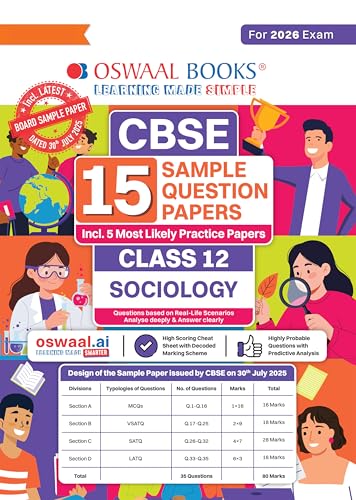 Oswaal CBSE 15 Sample Question Papers Class 12 Sociology for 2026 Board Exam (As per CBSE Sample Question Paper issued on 30 July 2025), recommended by 2025 CBSE Toppers