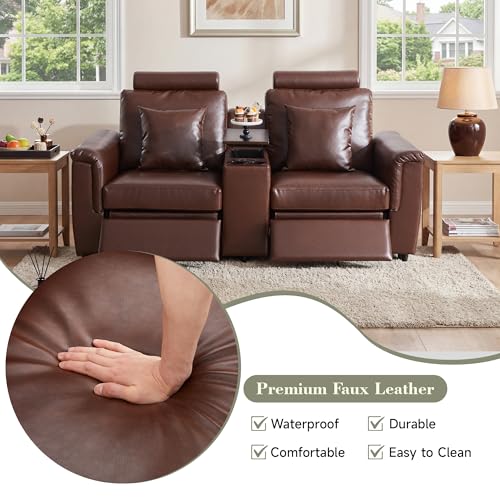 Image of RARZOE Modular Sectional Couch Armless Seats Module, Faux Leather Sofa 2 Armless Chairs Middle Module Seats, Modular Sectional Sofa Module for Living Room Home Theater,Brown