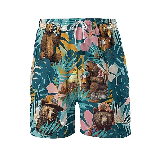Camping Bus Mens Hawaiian Sport Shorts - Cool Hawaiian Shorts for Men - Casual Drawstring Beachwear Shorts Series 26