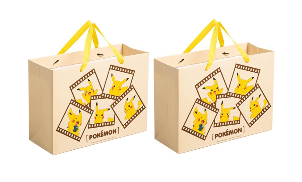 Pikachu 2Count Large Gift Bags for Birthday, Christmas, 14.1 x 10.2 x 5.5inches (Yellow2)